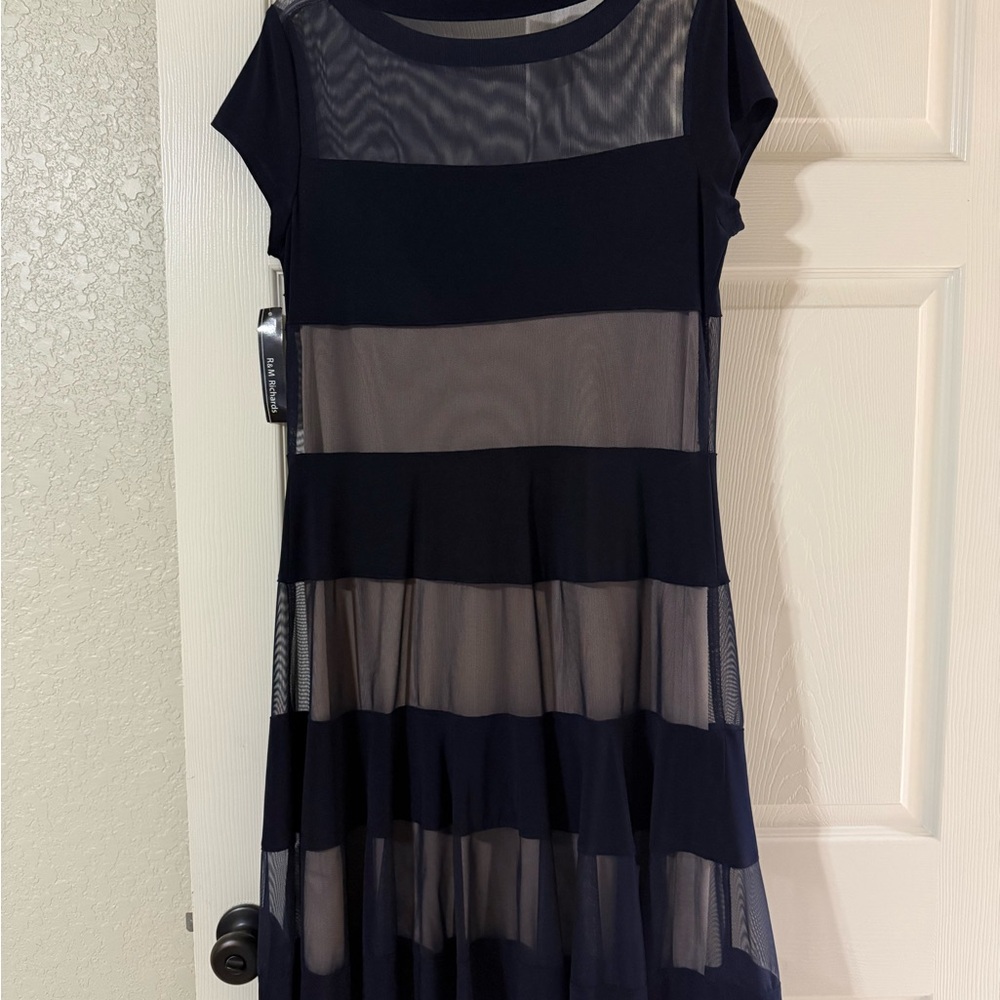Elegant Navy and Sheer Striped Dress